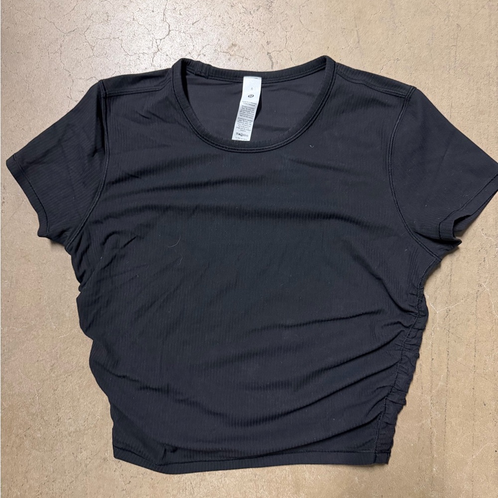 lululemon athletica Black Short Sleeve Ruched Crop Top